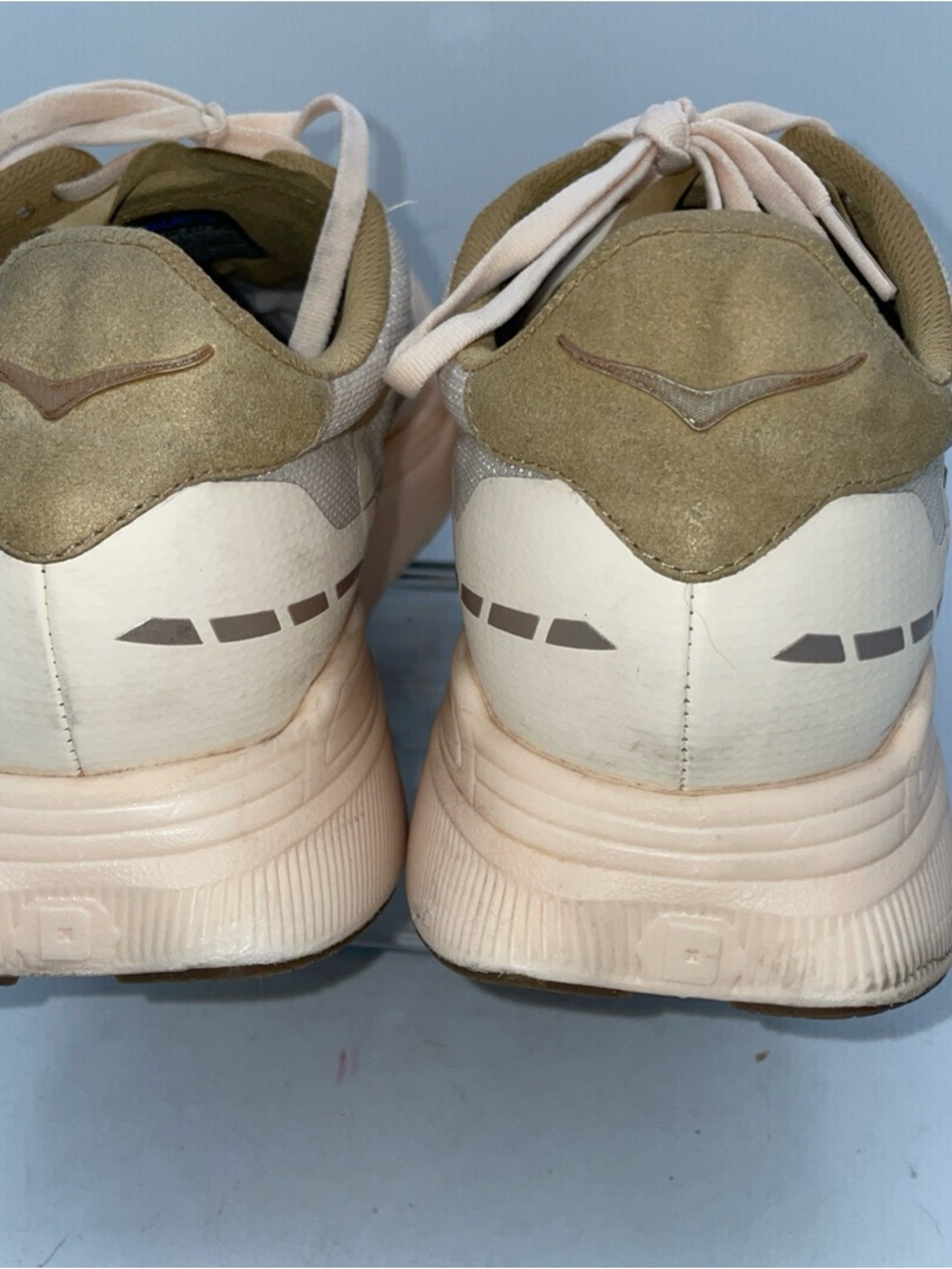 Hoka Men's Light Beige/Pale Pink Cushioned Running Shoes - Picture 6 of 11
